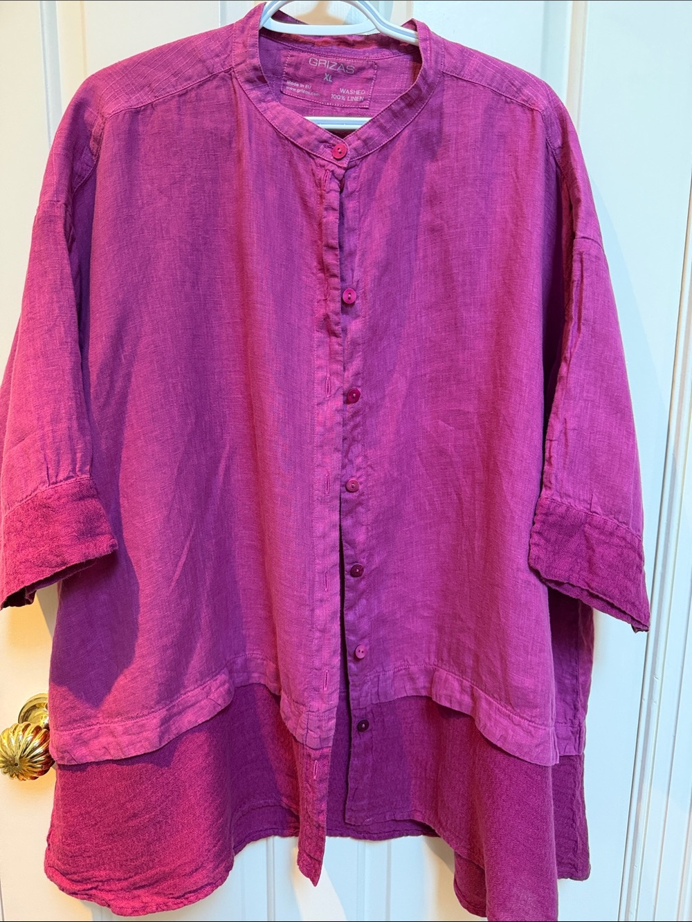 Grizas sz XL 100% Washed Linen button down shirt top - 2 tone berry
